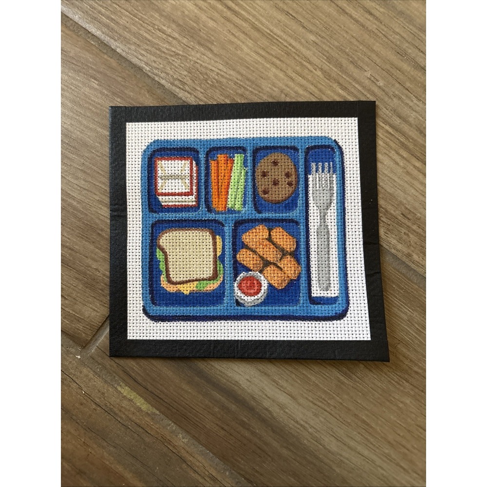 New Hand Painted Food Tray Cross Stitch Needlepoint Canvas 6" x 6" 13 Mesh